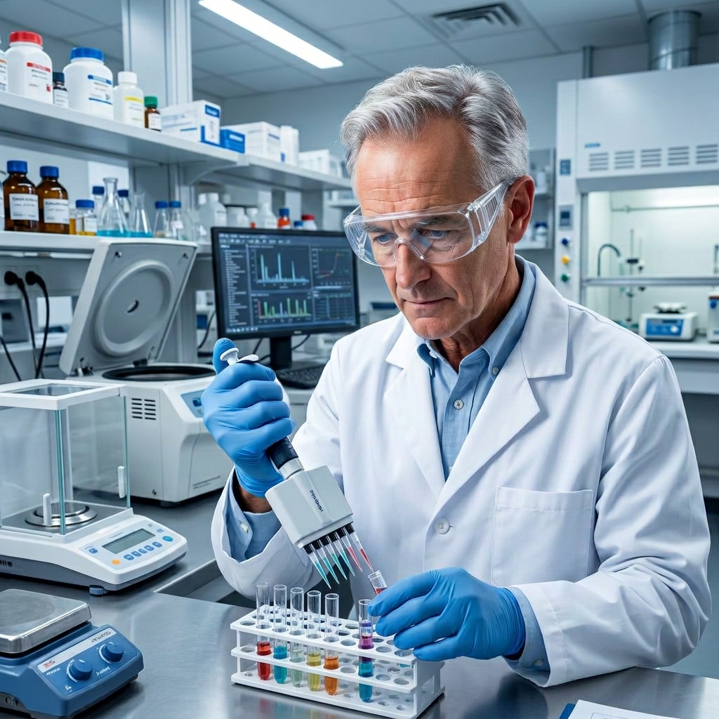 Atlas Peptides research scientist in the lab